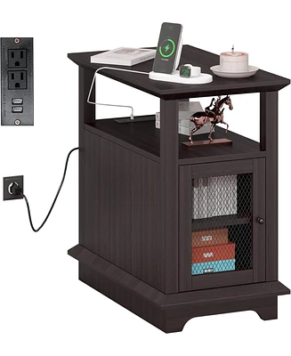 gaomon Side Table with Usb Ports and Outlets, 3-Tier Nightstand with Charging Station, End Table