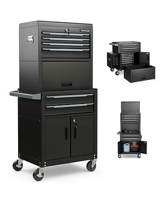 Costway 6-Drawer Rolling Tool Chest 3-in-1 Heavy-Duty Storage Cabinet with Universal Wheels