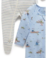 Purebaby Baby Boys 2 Pack Zip Coverall