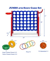 Gymax 2.5' 4-to-Score Giant Game Set Basketball Hoop & Ring Game Outdoor Indoor