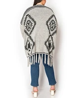 Coin 1804 Plus Tribal Cardigan Sweater with Fringe