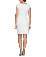 Sl Fashions Women's V-Neck Twist-Detail Sheath Dress