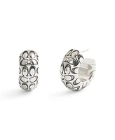 Coach Rhodium Signature Quilted Chubby Huggie Earrings