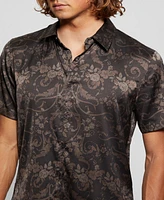 Guess Men's Short Sleeve Charm Decorative Button-Down Shirt