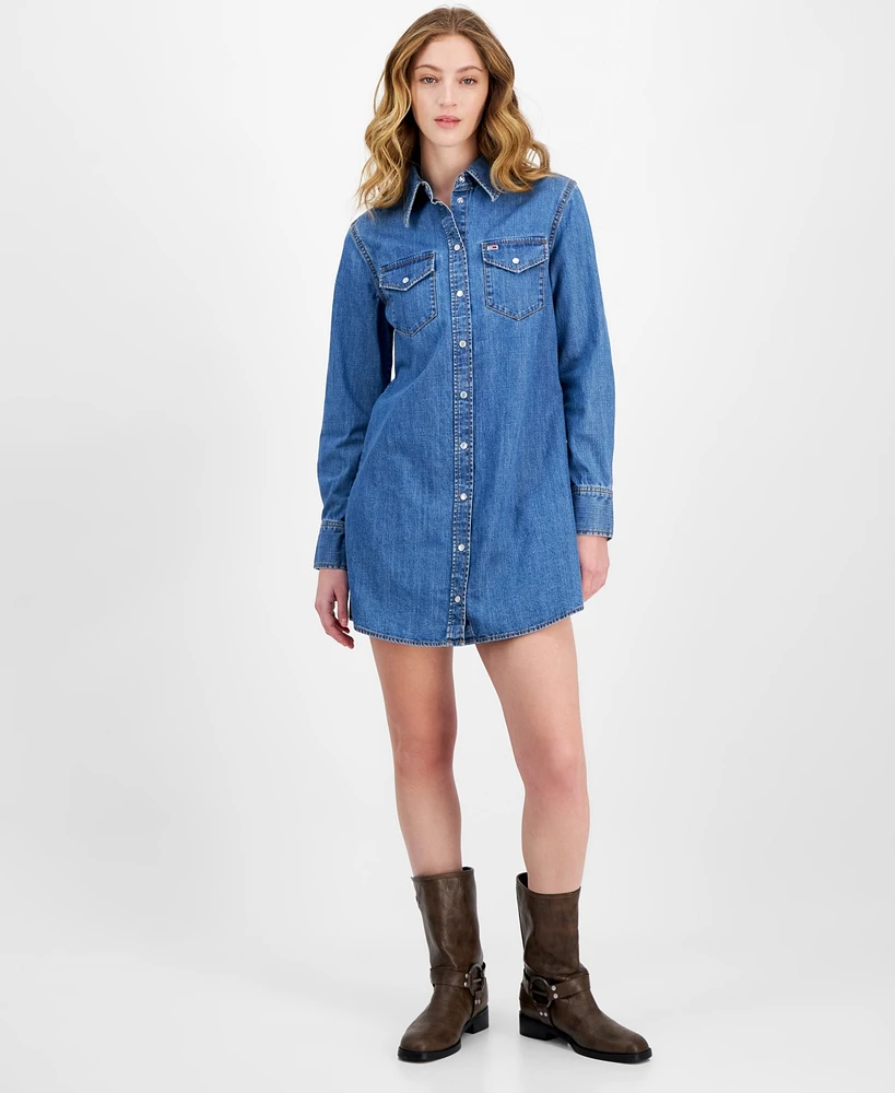 Tommy Jeans Women's Cotton Long-Sleeve Denim Shirtdress