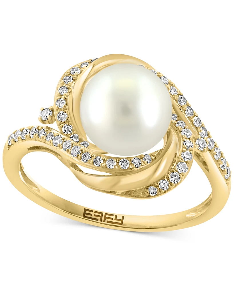 Effy Cultured Freshwater Pearl (8mm) & Diamond (1/4 ct. t.w.) Swirl Statement Ring in 14k Gold