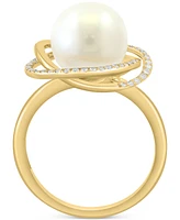 Effy Cultured Freshwater Pearl (10mm) & Diamond (1/6 ct. t.w.) Knot Swirl Ring in 14k Gold