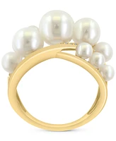 Effy Cultured Freshwater Pearl (3-7mm) & Diamond (1/10 ct. t.w.) Openwork Crossover Statement Ring in 14k Gold