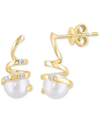 Effy Cultured Freshwater Pearl (6mm) & Diamond Accent Spiral Drop Earrings in 14k Gold