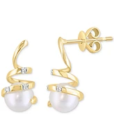 Effy Cultured Freshwater Pearl (6mm) & Diamond Accent Spiral Drop Earrings in 14k Gold