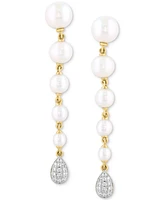 Effy Cultured Freshwater Pearl (2-1/2 - 6mm) & Diamond (1/10 ct. t.w.) Graduated Linear Cluster Drop Earrings in 14k Gold
