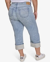 Karl Lagerfeld Paris Plus Mid-Rise Crystal Cuffed Jeans, Exclusively at Macy's