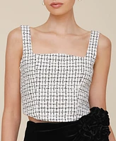 Avec Les Filles Women's Tweed Corset Sleeveless Top