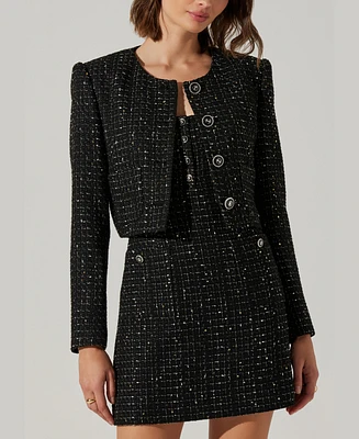 Astr the Label Women's Milena Button-Front Tweed Jacket