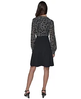 Karl Lagerfeld Paris Women's Mixed-Media Keyhole Dress