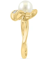 Effy Cultured Freshwater Pearl (6mm) & Diamond (1/6 ct. t.w.) Bow Ring in 14k Gold