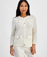 Ak Anne Klein Women's Stitch Cropped Long Sleeve Cardigan Sweater