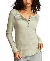 Lucky Brand Women's Cloud Lace Mix Henley Top