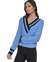 Dkny Jeans Women's Varsity V-Neck Relaxed Sweater - XQL