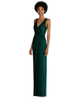 After Six Women's Faux Wrap Whisper Satin Maxi Dress with Draped Tulip Skirt