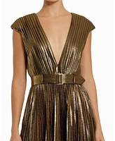 Mac Duggal Women's Pleated Metallic Jersey Gown With Belt