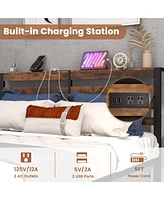 Sugift Queen Size Bed Frame with Charging Station and Storage Headboard