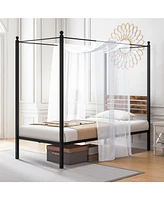 Sugift Twin Size Canopy Bed Frame with Under Bed Storage