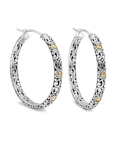 Devata 35mm Bali Filgree Hoop Earrings in Sterling Silver and 18K Gold Accents