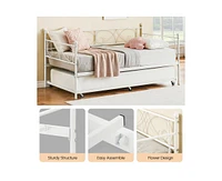 gaomon Twin Daybed with Trundle, Modern Metal Daybed with Classic Headboard, Steel Slat Support Sofa Bed for Bedroom, Living Room, Guest Room