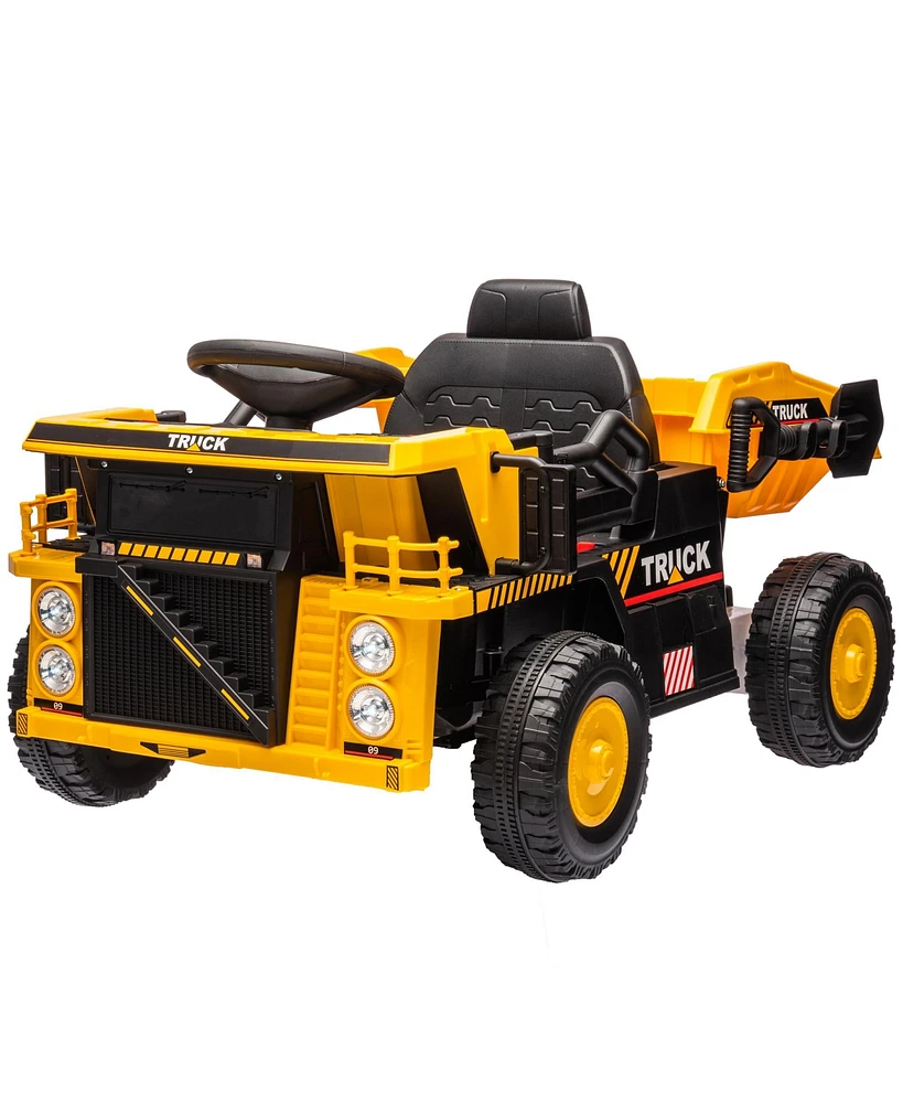 Qaba 12V Kids Ride-On Dump Truck w/ Electric Dump Bed & Shovel