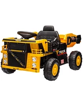 Qaba 12V Kids Ride-On Dump Truck w/ Electric Dump Bed & Shovel