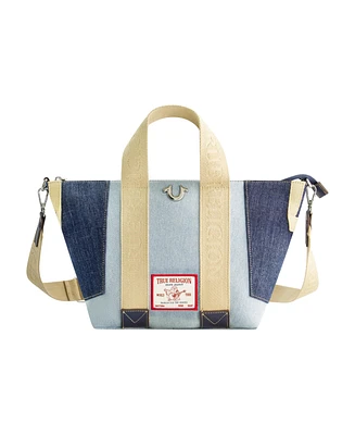 True Religion Licensed Patchwork Denim Tote Bag with Adjustable Strap