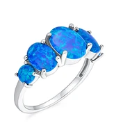 Bling Jewelry 5 Stone Oval Blue Green Synthetic Opal Ring Band Sterling Silver Thin 1MM