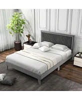 Sugift Queen Platform Bed with High Headboard and Wooden Slats
