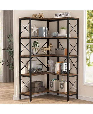 Tribesigns 5-Tier Tall Corner Shelf Storage Display Rack with Metal Frame,Large Modern Corner Bookcase