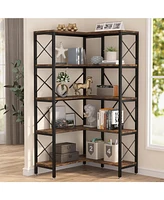 Tribesigns 5-Tier Tall Corner Shelf Storage Display Rack with Metal Frame,Large Modern Corner Bookcase