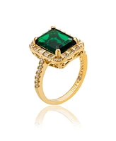 Suzy Levian Sterling Silver Emerald-Cut Cubic Zirconia Baguette Halo Ring