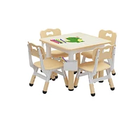 gaomon Toddler Table and 4 Chairs Set with Graffiti Desktop, Height Adjustable Kids Table and Chairs Set with Storage, Non-Slip Legs, Kids Activity Ta