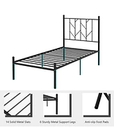 Sugift Twin Size Platform Bed Frame with Sturdy Metal Slat Support