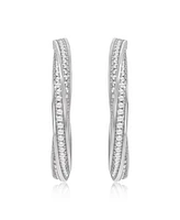 Suzy Levian New York Sterling Silver & White Cubic Zirconia Pave Twisted Hoop Earrings