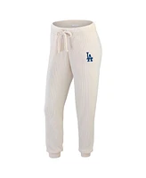 Wear by Erin Andrews Women's Oatmeal Los Angeles Dodgers Plus Rib-Knit Long Sleeve T-Shirt Pants Lounge Set