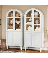 Tribesigns 68" Tall Arched Storage Cabinet Set of 2, White Farmhouse 5-Tier Display Bookcase, Kitchen Pantry Hutch Cabinet with Doors and Adjustable S