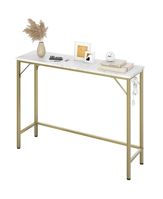 gaomon Console Table with Power Outlets & Usb Ports, Narrow Sofa Table with Charging Station
