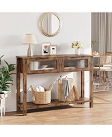 gaomon Entryway Table, Wood Console Table with 2 Glass Drawers