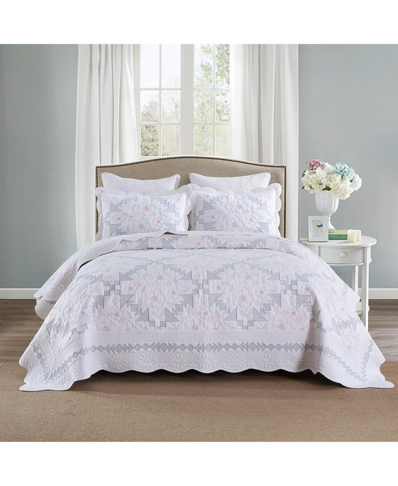 MarCielo 3-Piece 100% Cotton Geometric Splicing Oversized Bedspread SetLightweight Quilt Set Queen