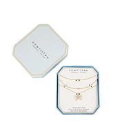 Unwritten Cubic Zirconia and Mother of Pearl Bow Layered Pendant Necklace Set