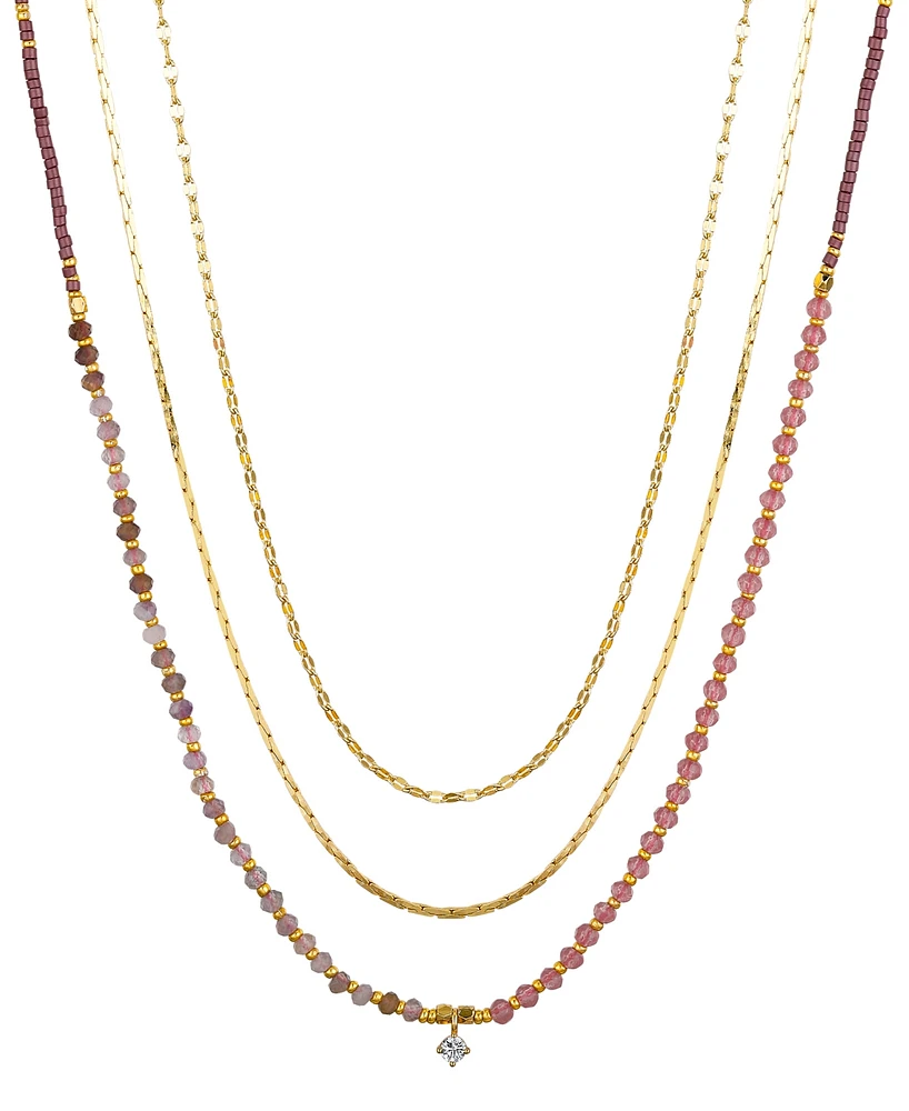 Unwritten Multi Purple Agate Stone and Cubic Zirconia Layered Necklace Set