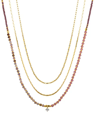 Unwritten Multi Purple Agate Stone and Cubic Zirconia Layered Necklace Set