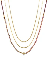 Unwritten Multi Purple Agate Stone and Cubic Zirconia Layered Necklace Set