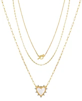 Unwritten Mother of Pearl and Cubic Zirconia Heart Toggle Layered Necklace Set